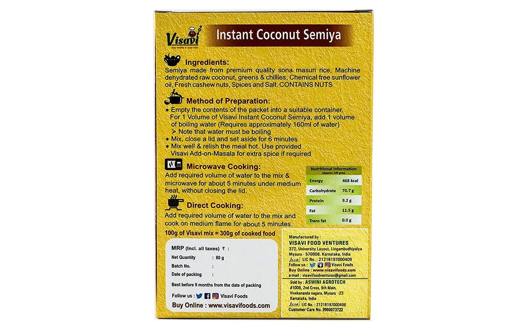Visavi Instant Coconut Semiya    Box  80 grams